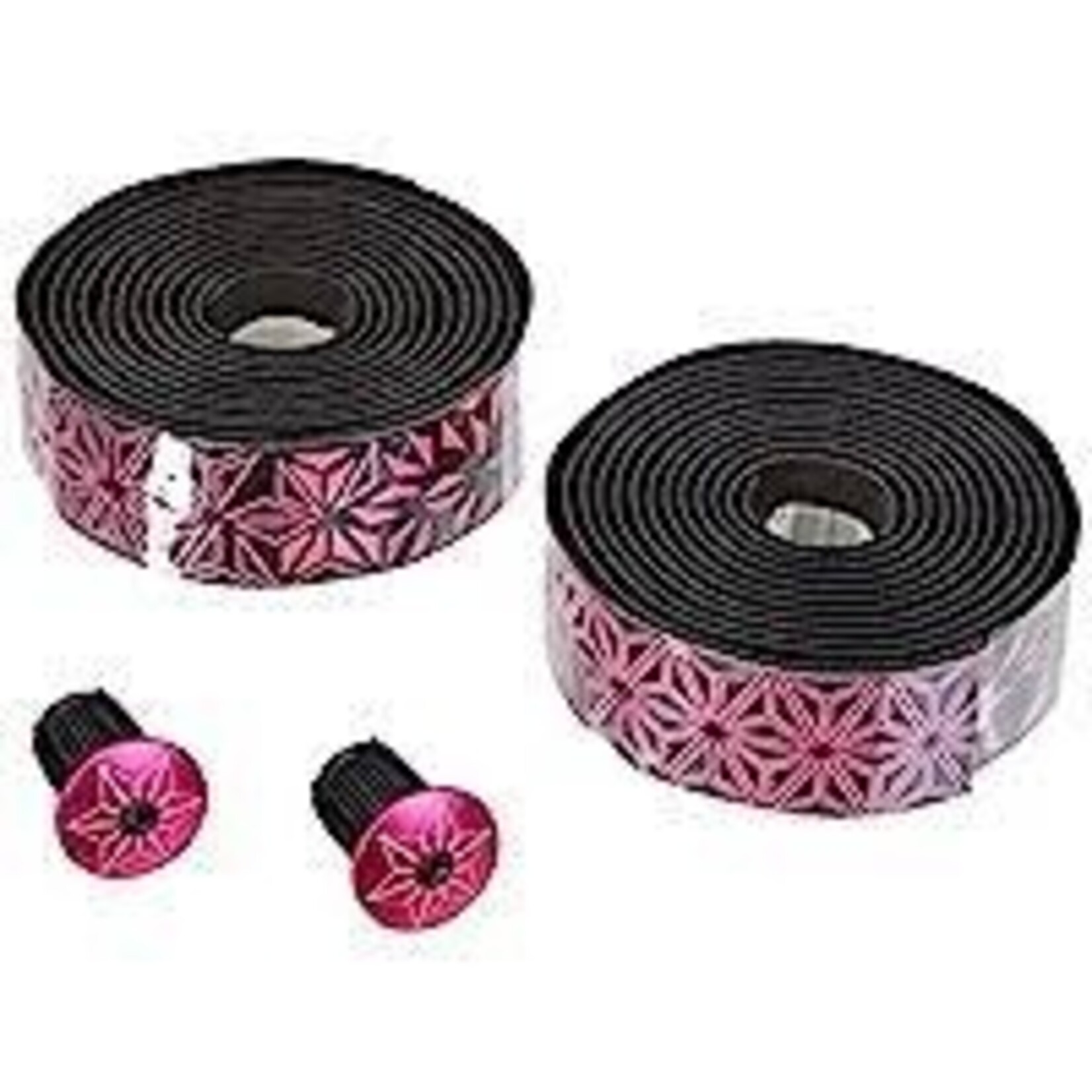 Supacaz Super Sticky Kush Tape, Star Fade Neon Pink / Ano plugs Black
