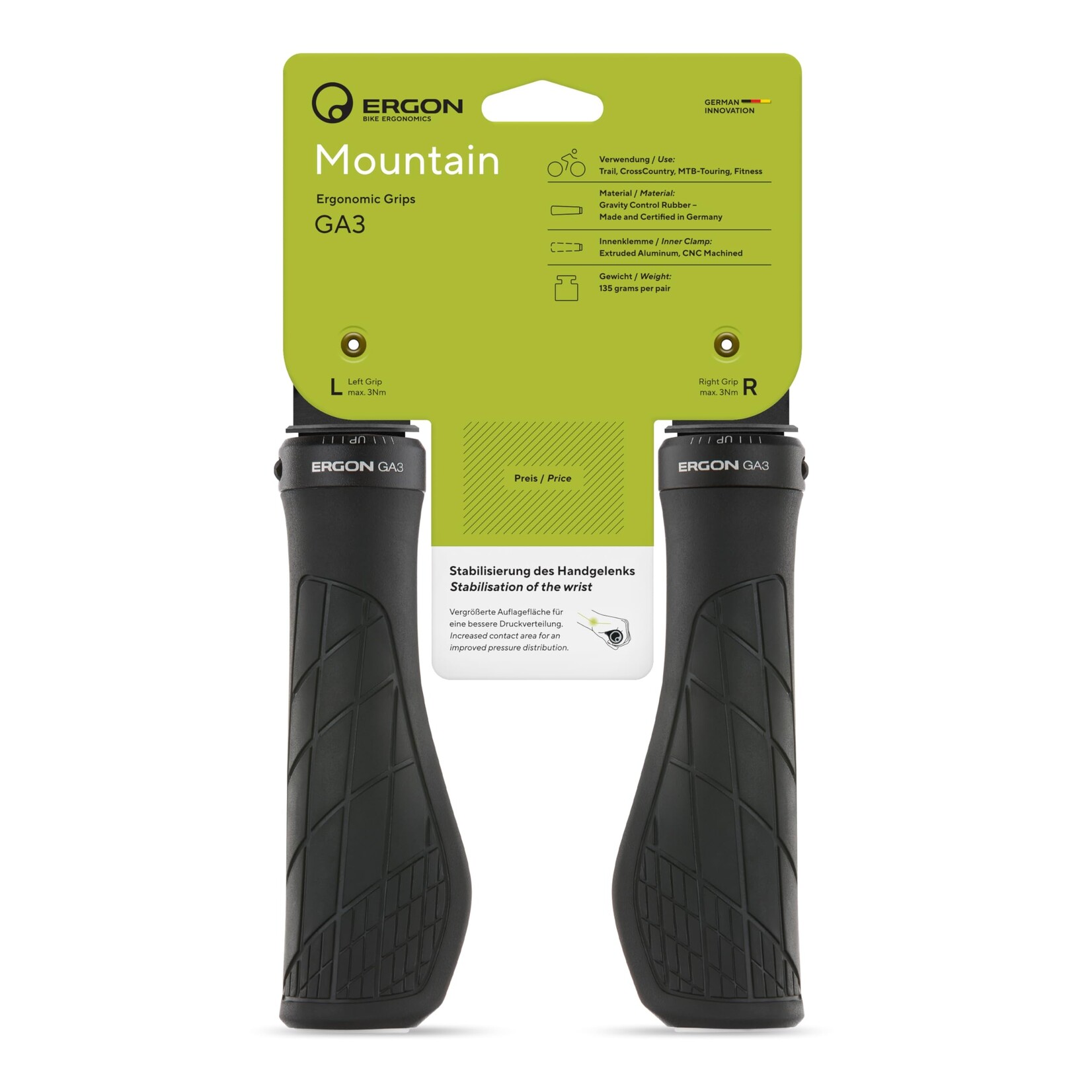 Ergon GA3-L Grips - Black/Gray, Lock-On, Large