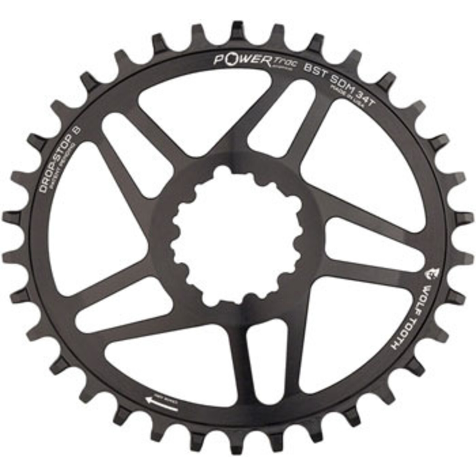Wolf Tooth Elliptical Direct Mount Chainring - 34t, SRAM Direct Mount, Drop-Stop B, For SRAM 3-Bolt Boost Cranksets, 3mm Offset, Black