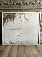 Vintage Swan Framed Wood Decor