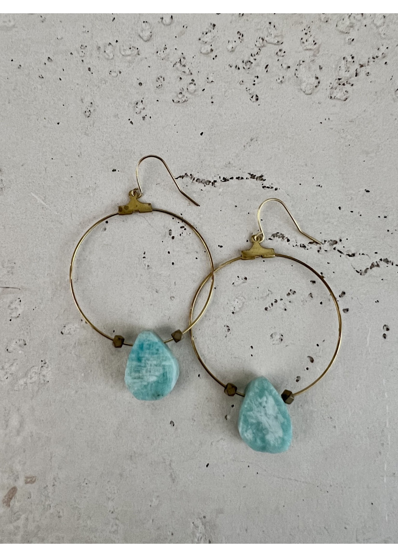 Vibe Jewelry Co. Amazonite Teardrop Hoop Earrings - Gold
