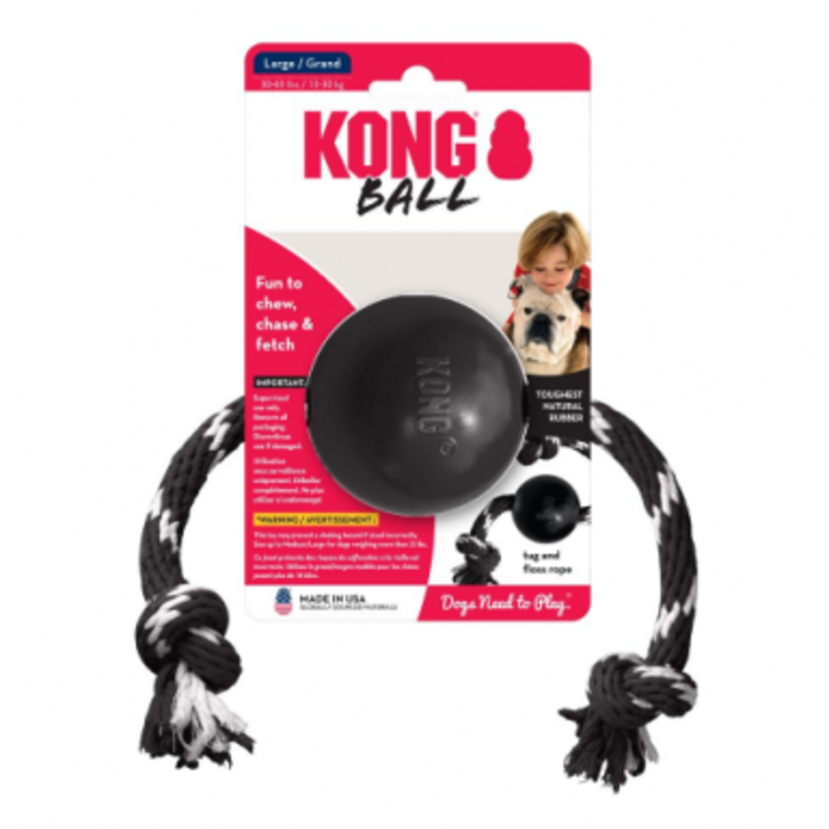 Kong Boule extrême avec corde - Grand jouet pour chien