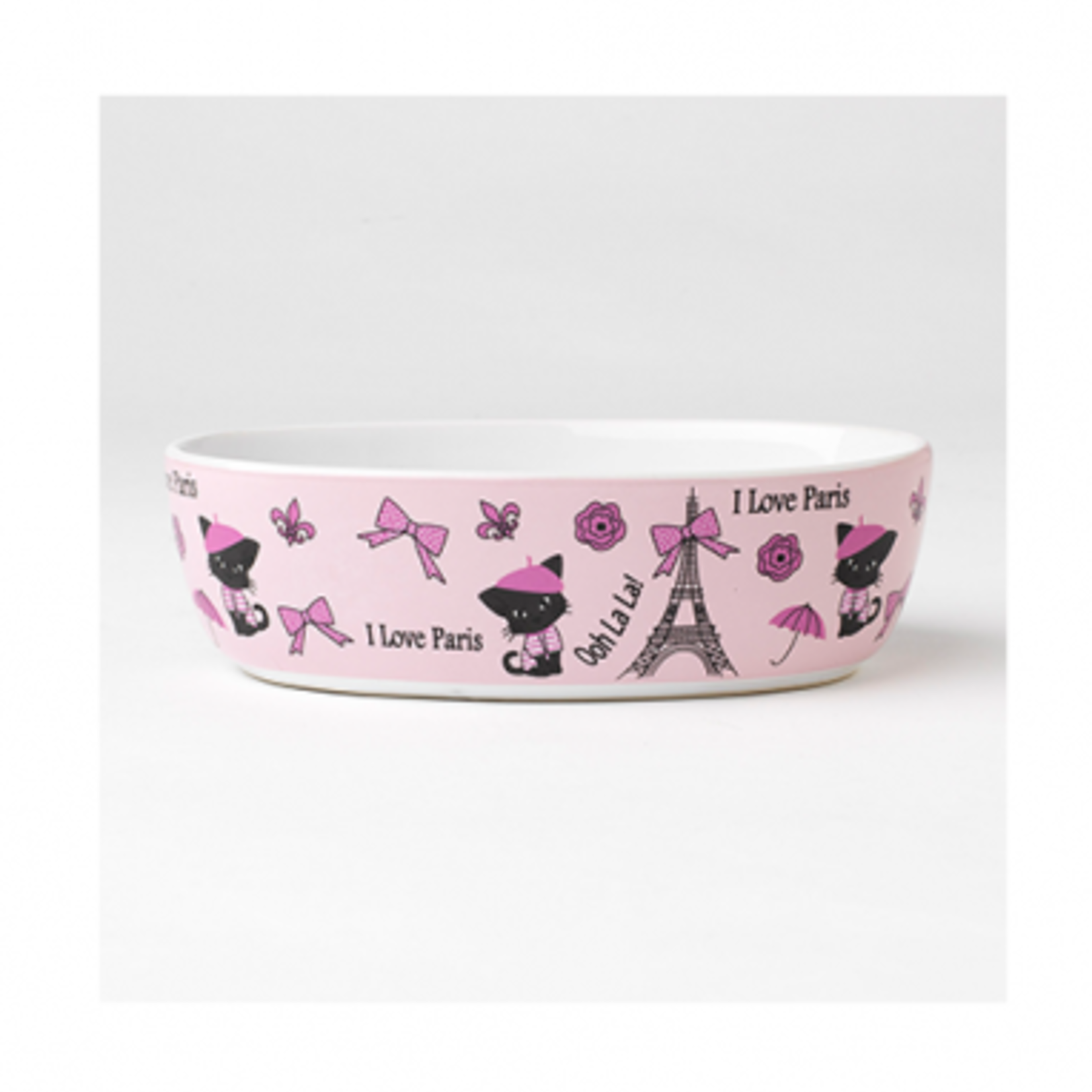 Petrageous 1 Oval Bowl - I love Paris - Pink - 7 in (2 cups)