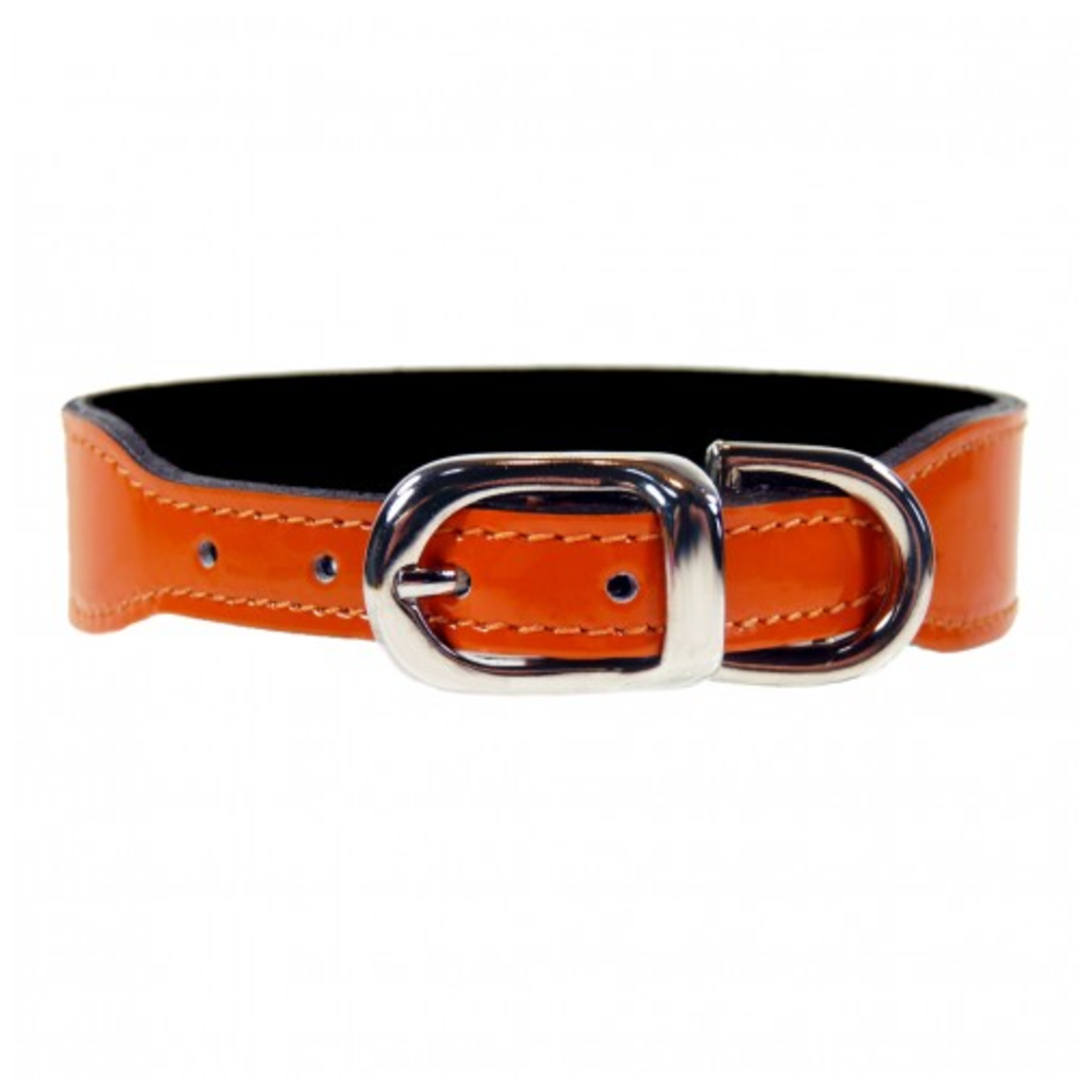 Hartman & Rose Italian Bright Orange Patent Leather in Nickel - Collar - 18-20 in