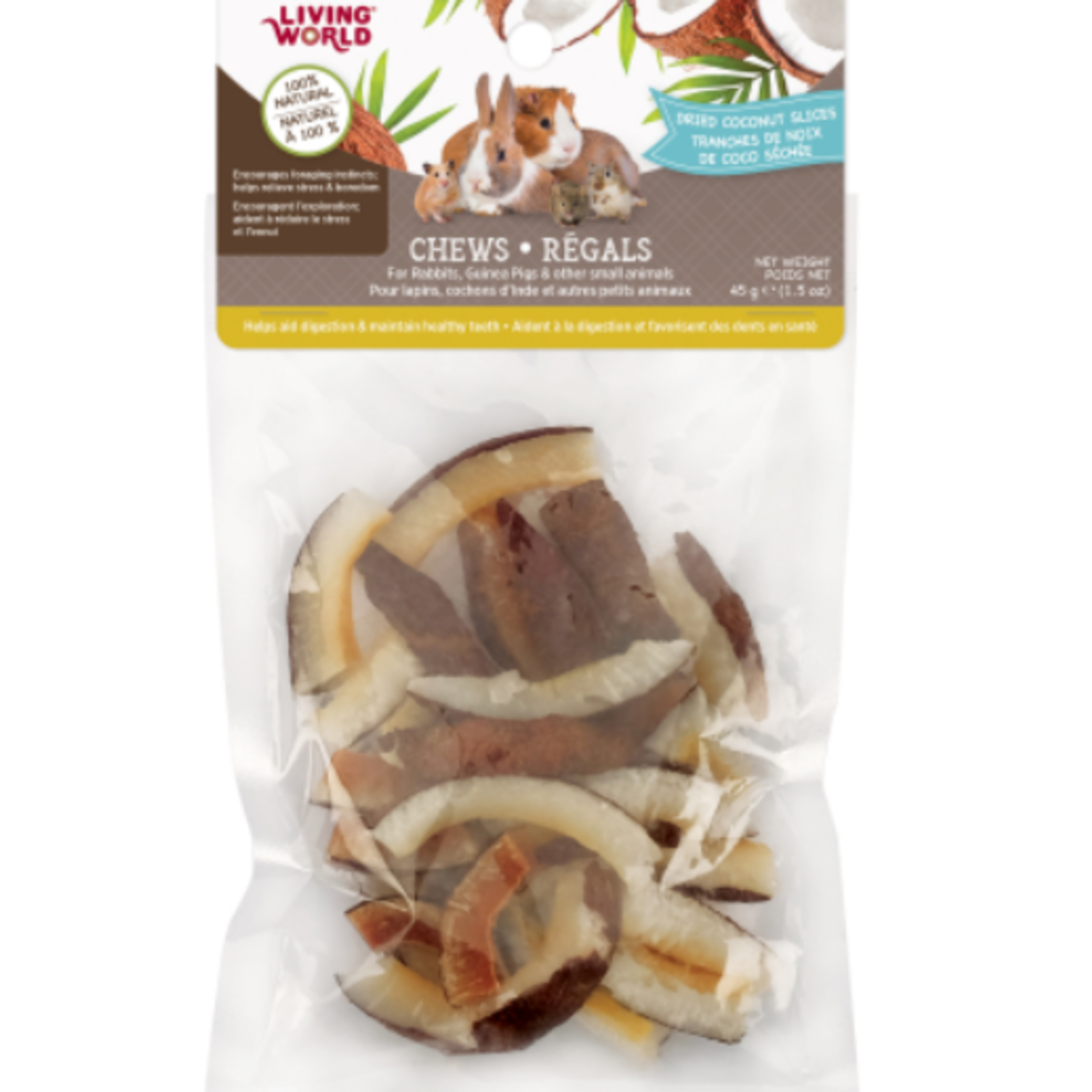 Living World Tranches de noix de coco séchées à mâcher pour petits animaux - 45 g