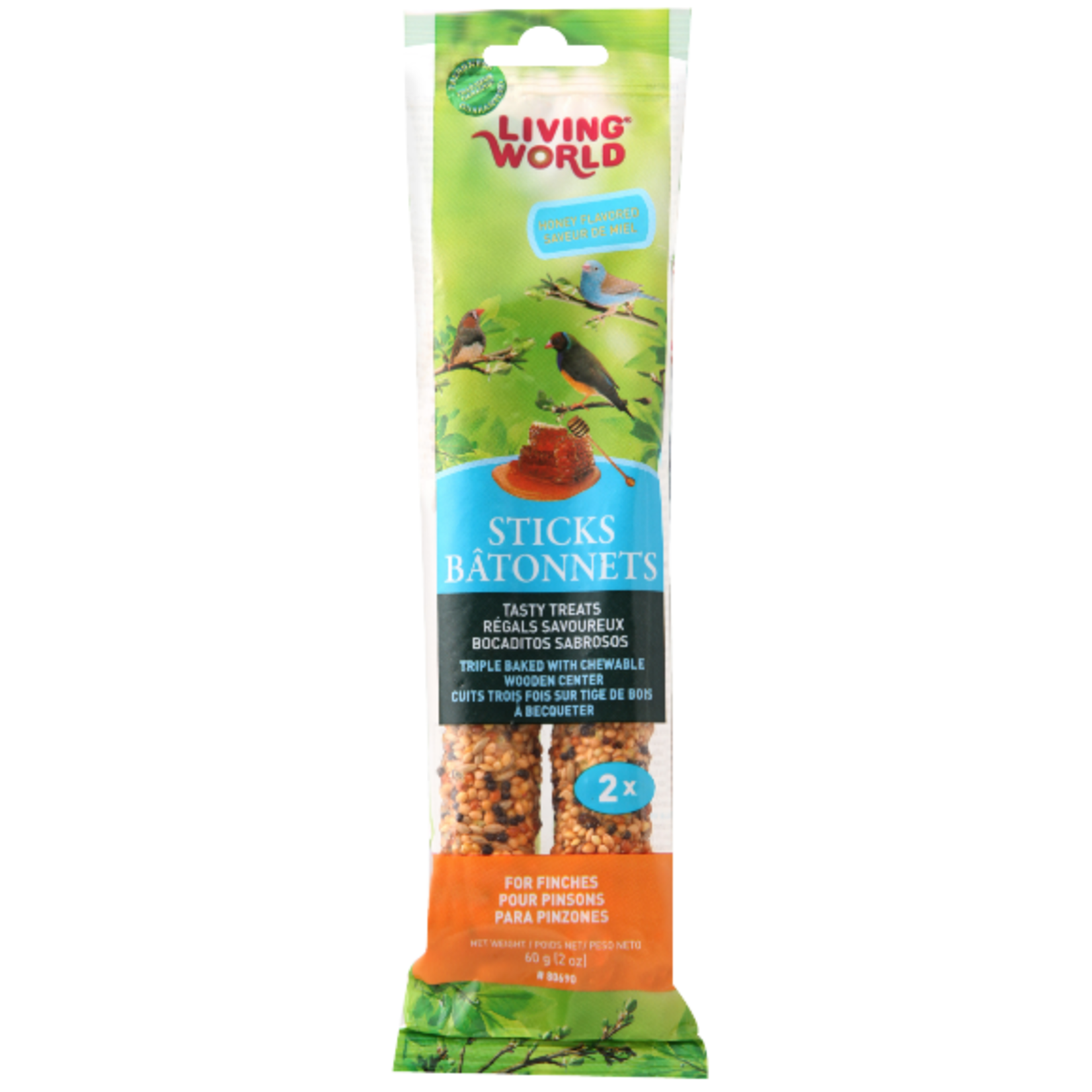 Living World Bâtonnets pour pinsons, saveur de miel, 60 g - paquet de 2