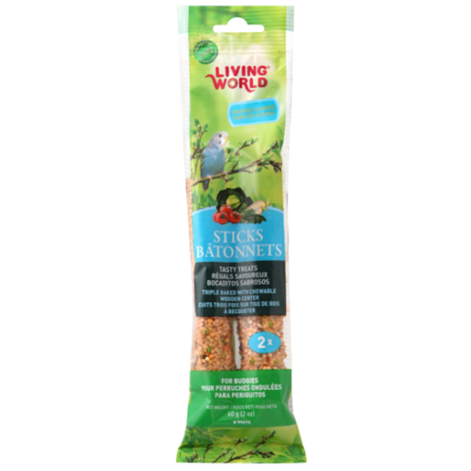Living World Bâtonnets pour perruches ondulées, saveur de légumes, 60 g - paquet de 2