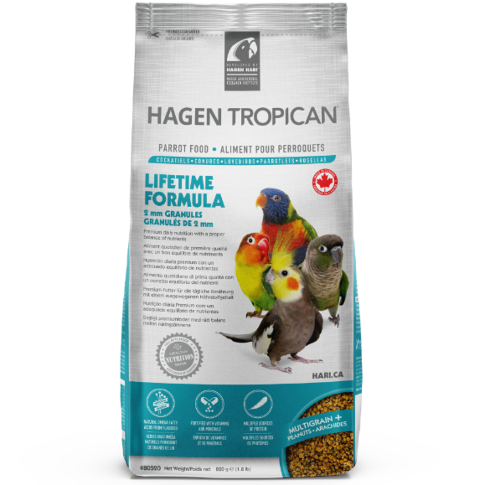 Tropican Aliment Lifetime pour perruches calopsittes, granulés de 2 mm- 820 g