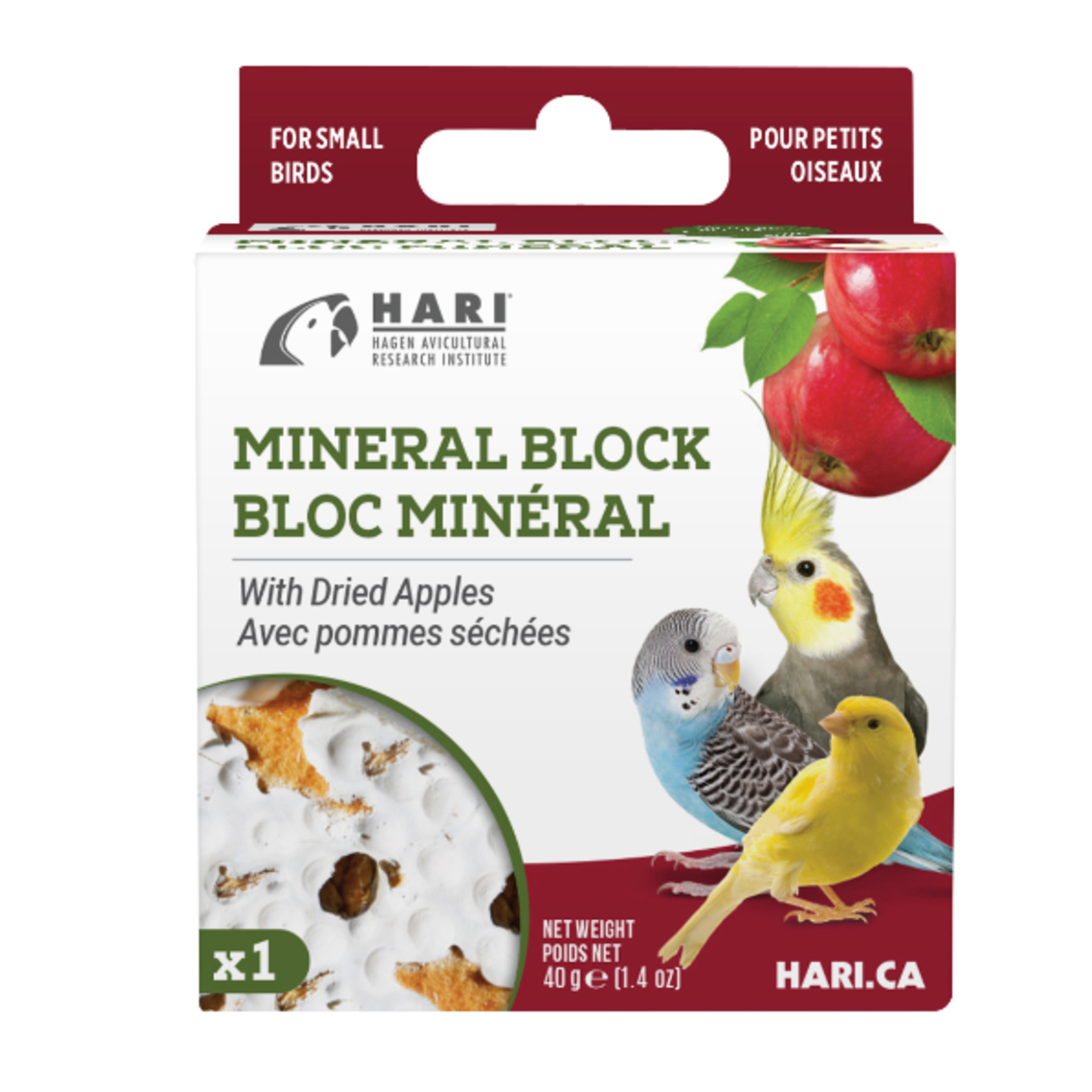 Hari Bloc minéral pour petits oiseaux - avec pomme séchée - 40 g