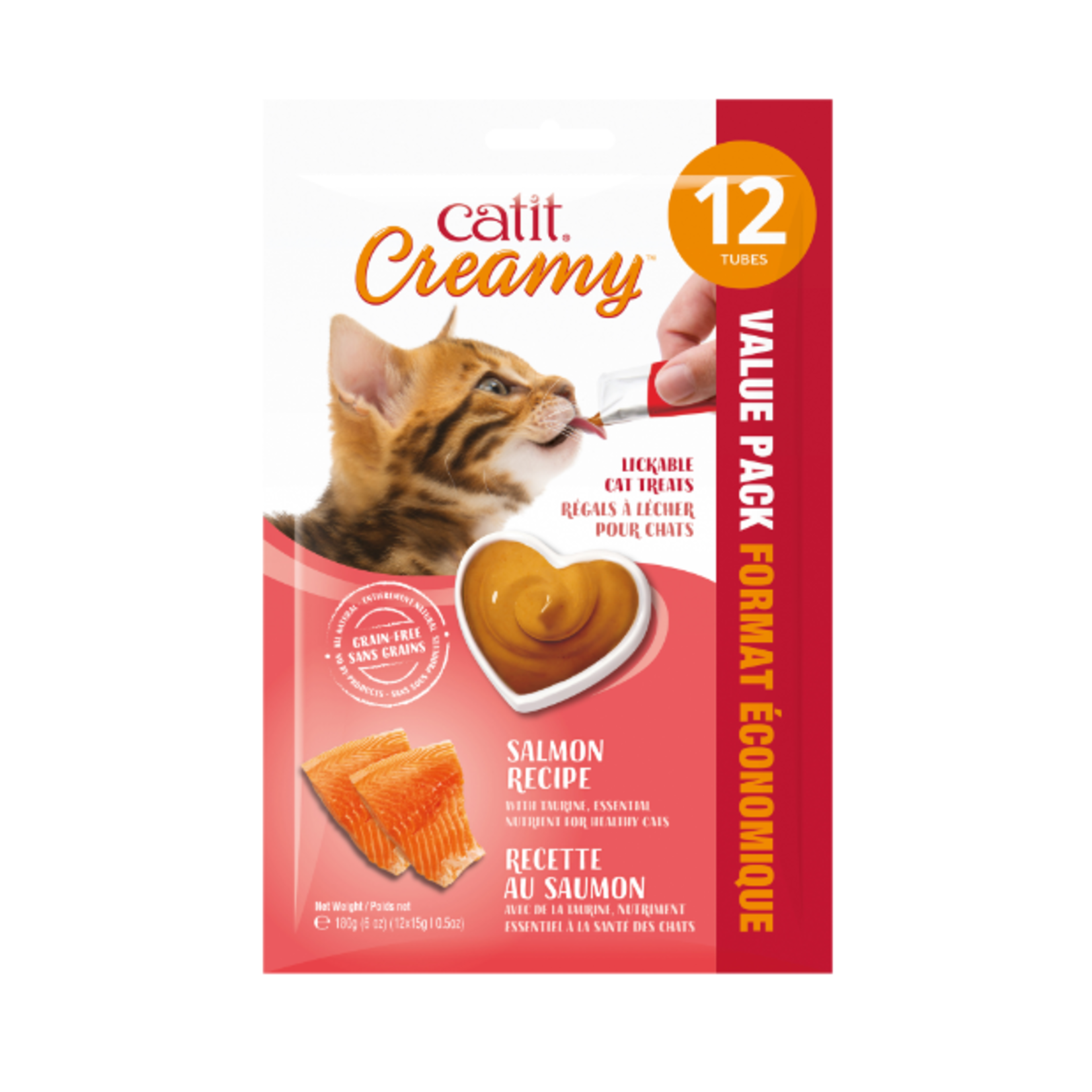 Catit Friandise crémeuse à lécher - Saveur de saumon - Paquet de 12