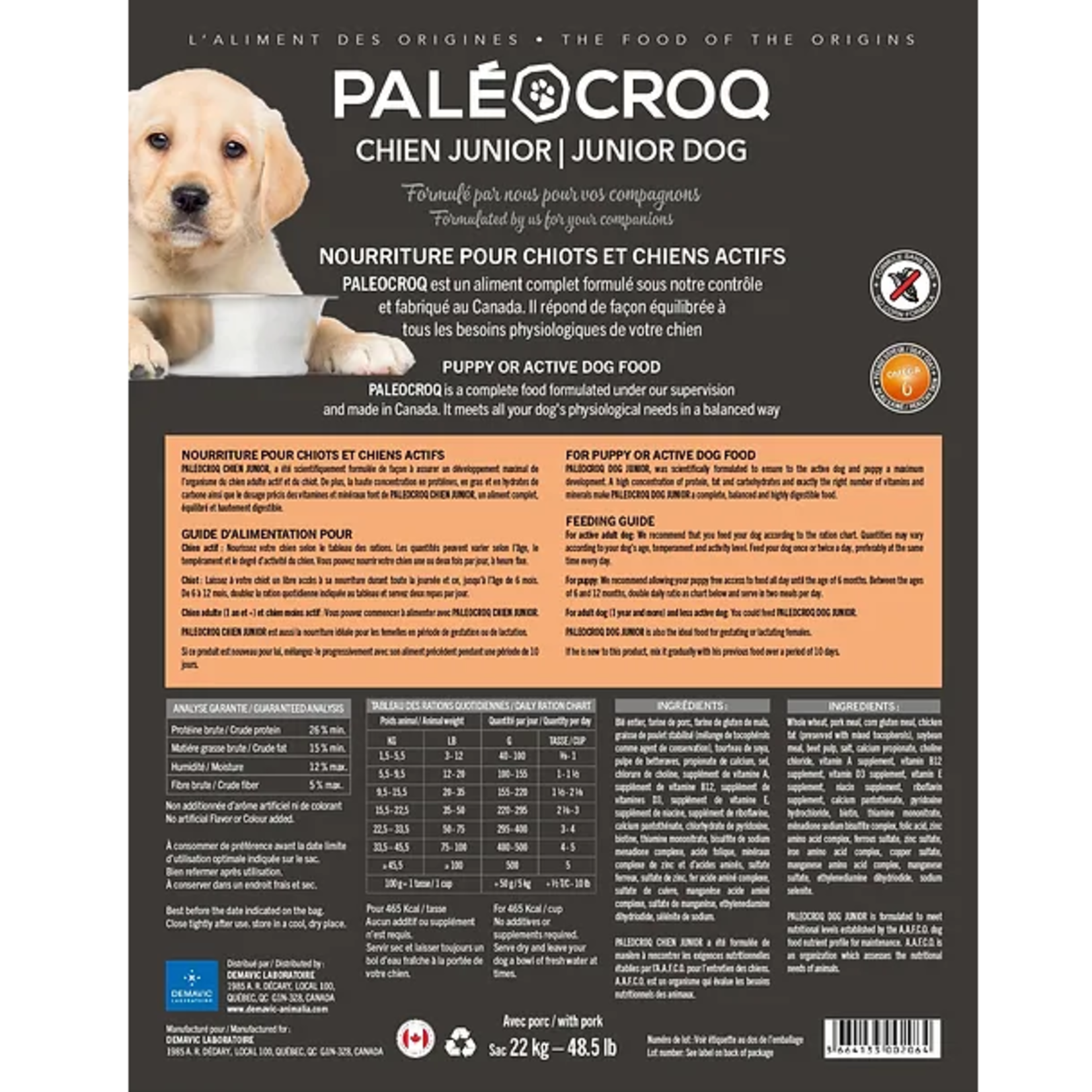 Demavic Paleocroq - Chiots et chiens actifs - Porc - Avec Grain - 39.6 lbs