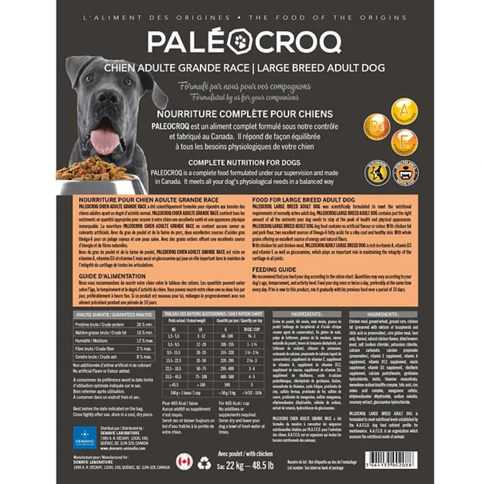Demavic Paleocroq - Large Breed - Adult - W Grain - Chicken - 39.6 lbs