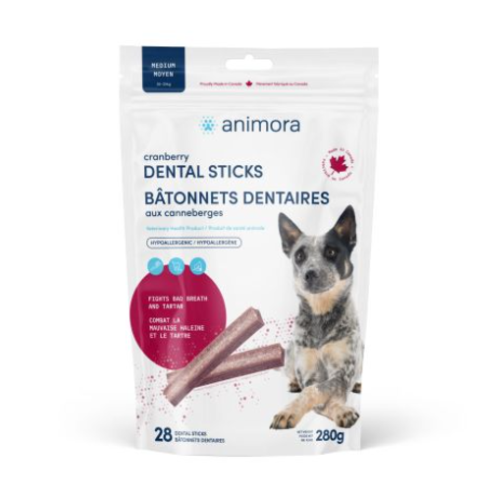 Bâtonnets dentaires aux canneberges pour chiens - Medium - 28 unités