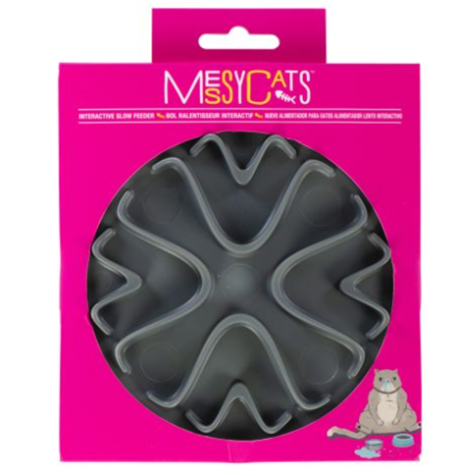 Messy Cats Slow Feeder Bowl With Suction - Small - 6 in - Cool Grey