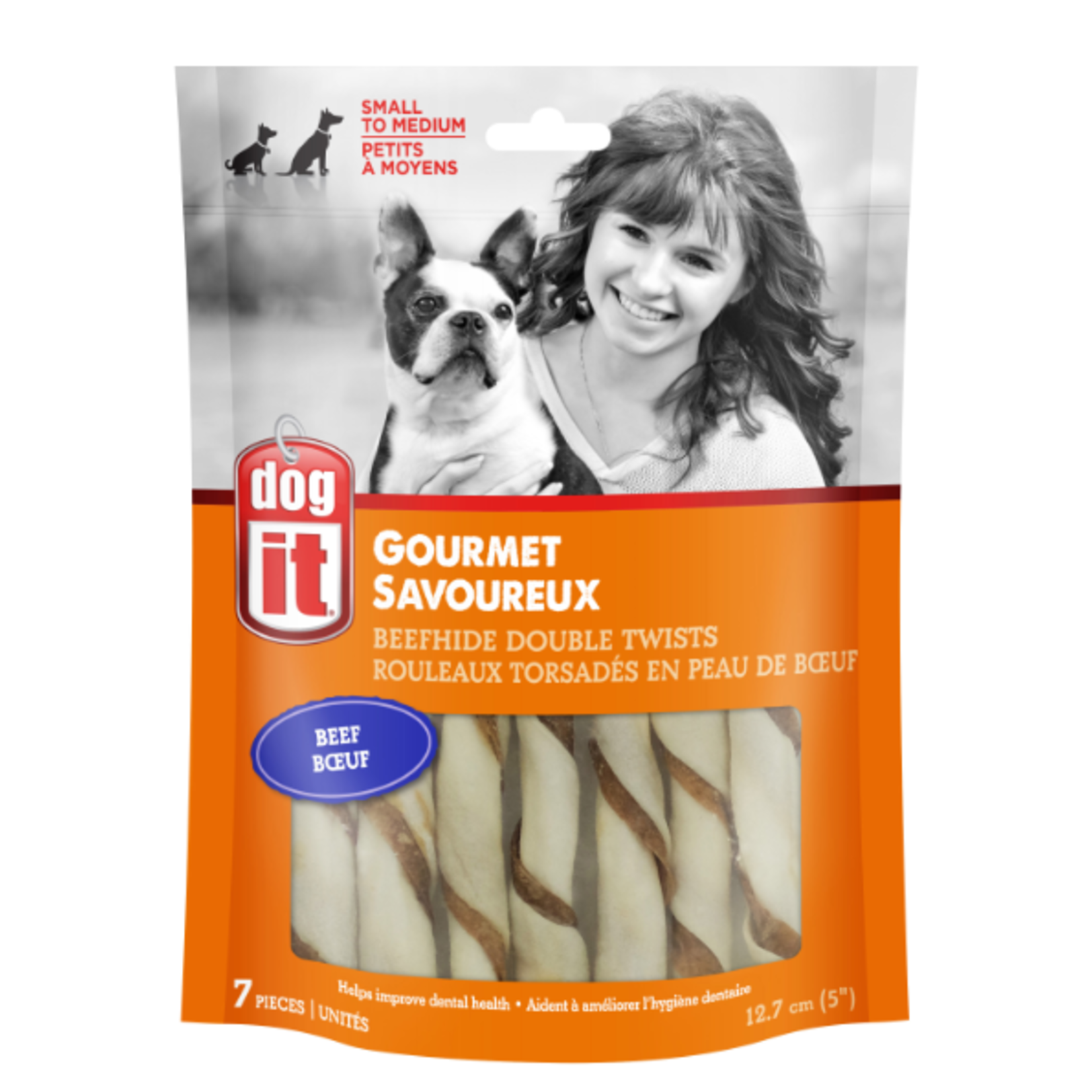 Dogit Beefhide Double Twists - Beef Flavour - 5 in - Pack of 7