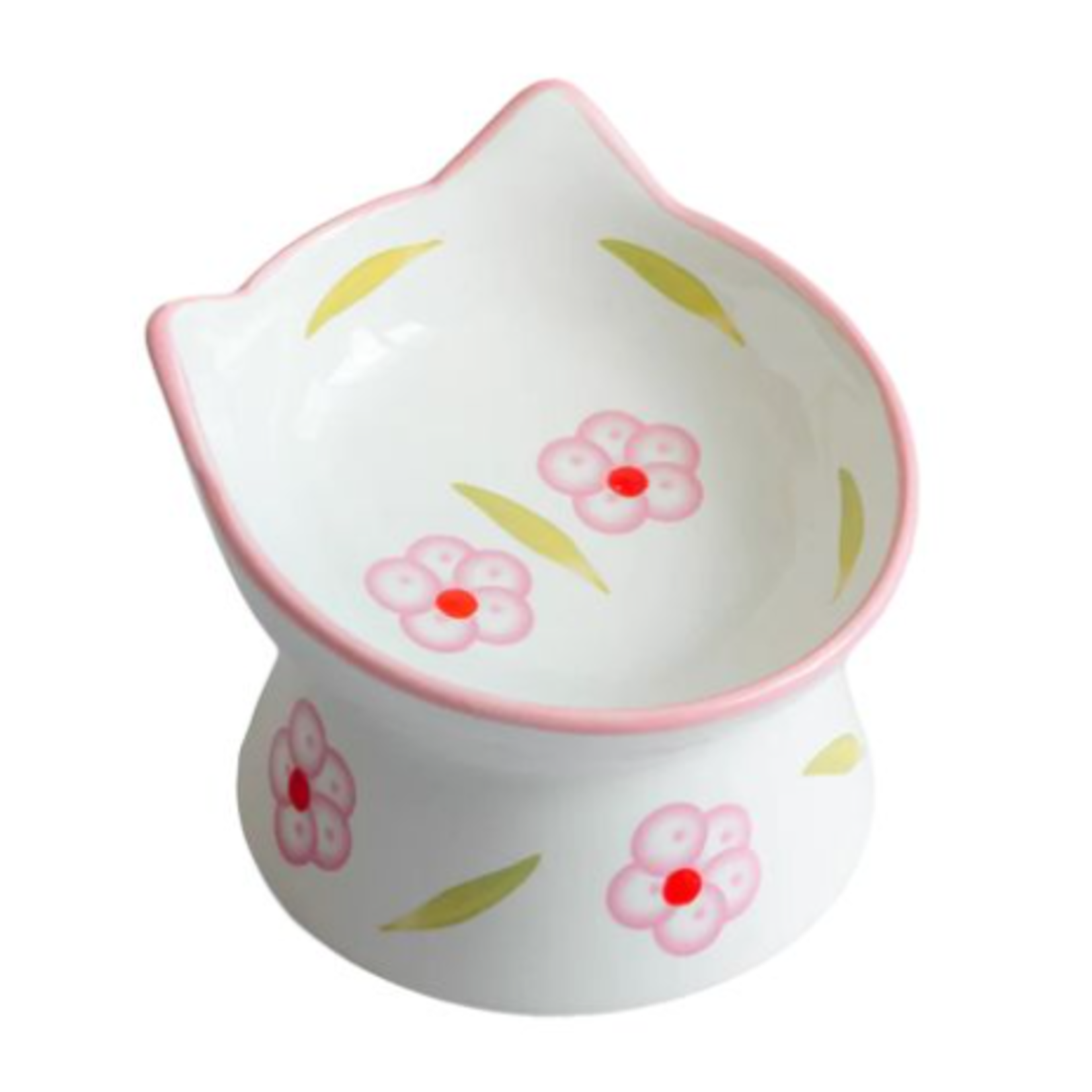 Dexypaws Ceramic Raised Cat Bowl - White & Black Flower Print - 7oz