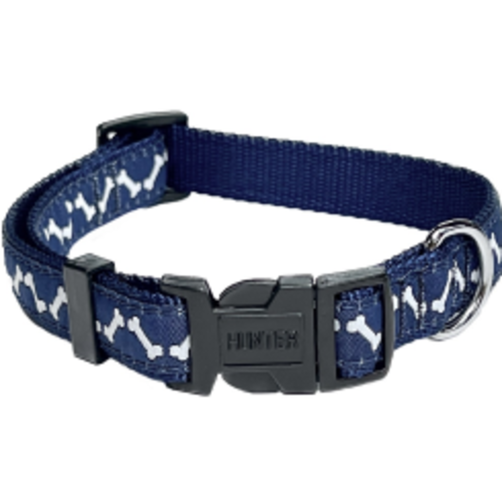 Hunter Brand Adjustable Nylon Collar - Clip type - Blue/Bones