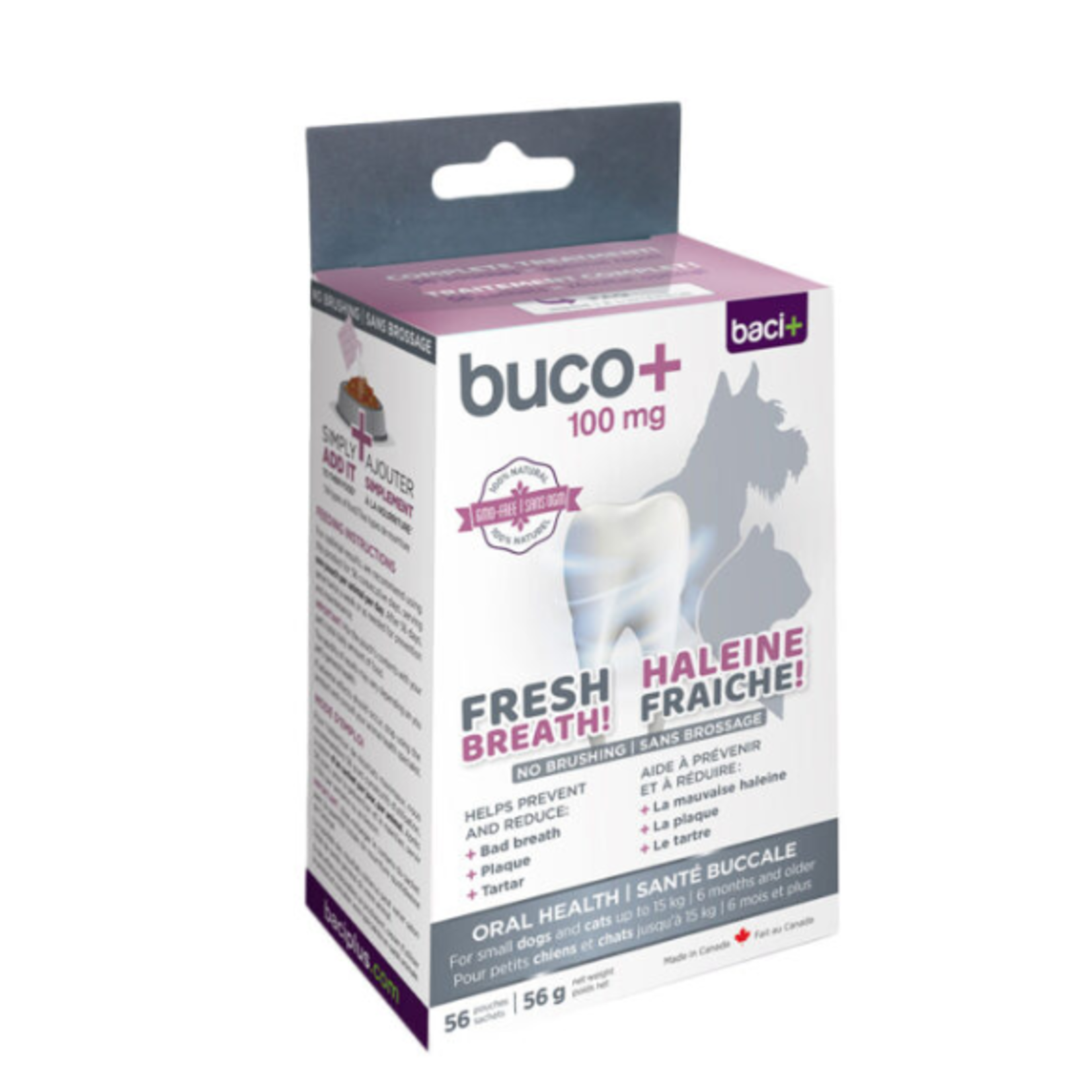 buco+ Pour chats et petits chiens – Traitement complet – 100 mg – Paquet de 56 sachets