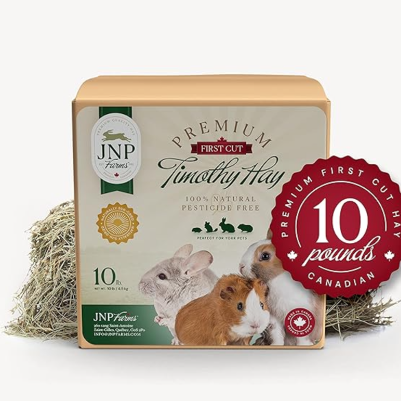 JNP Farms Timothy Hay for small animals - 100% Canadian - All-Natural - 10 lbs