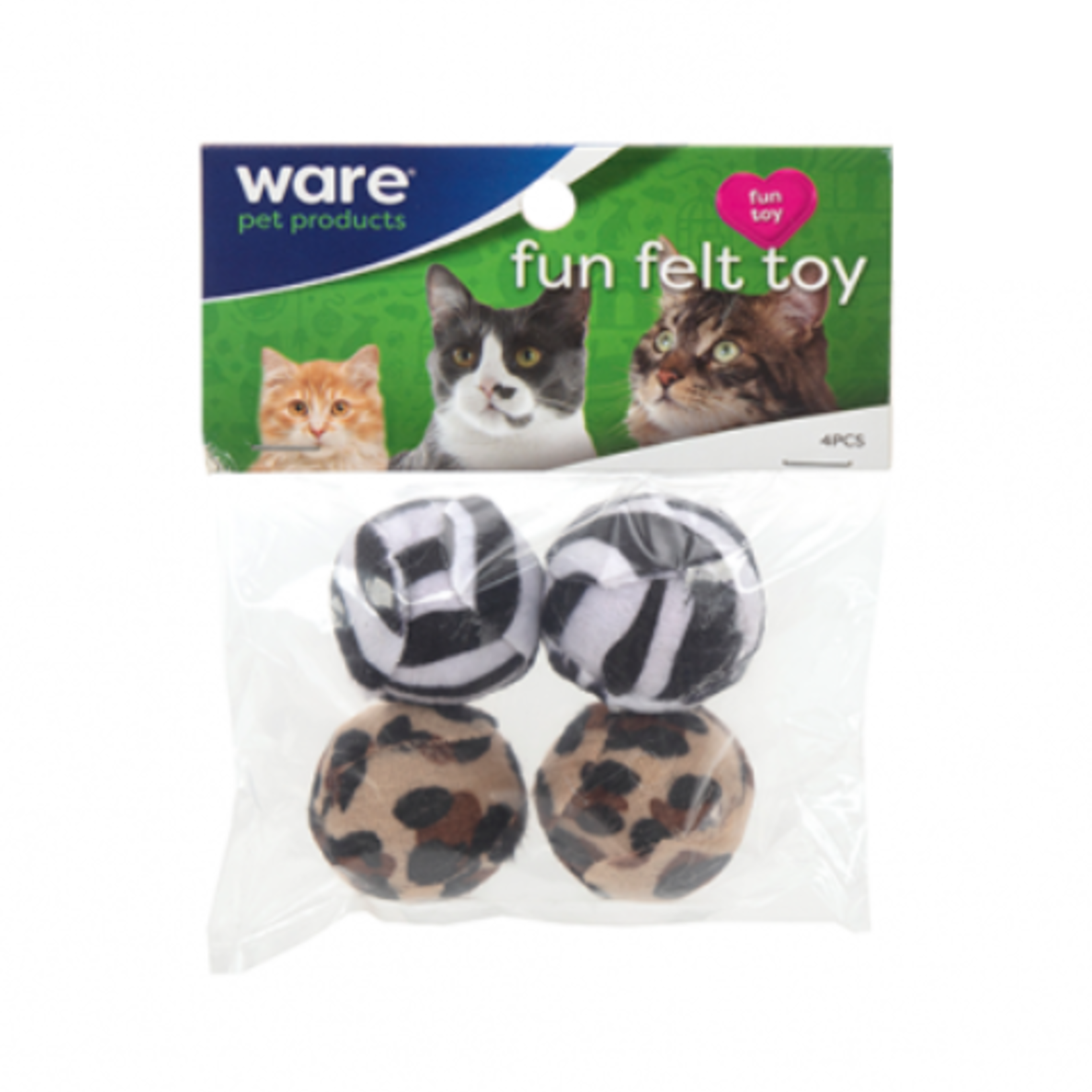 Ware Pet Fun Fur Ball - Cat Toy - Pack of 4