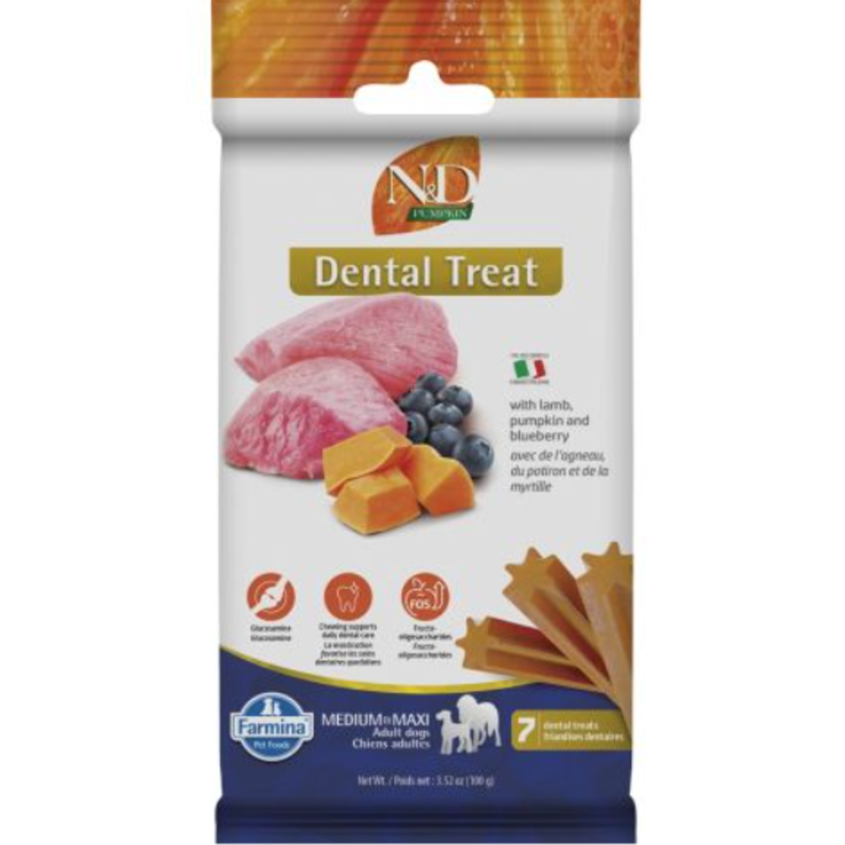 Farmina N&d Pumpkin - Lamb & Blueberry - Dental Dog Treats - Medium/Large - 100 g