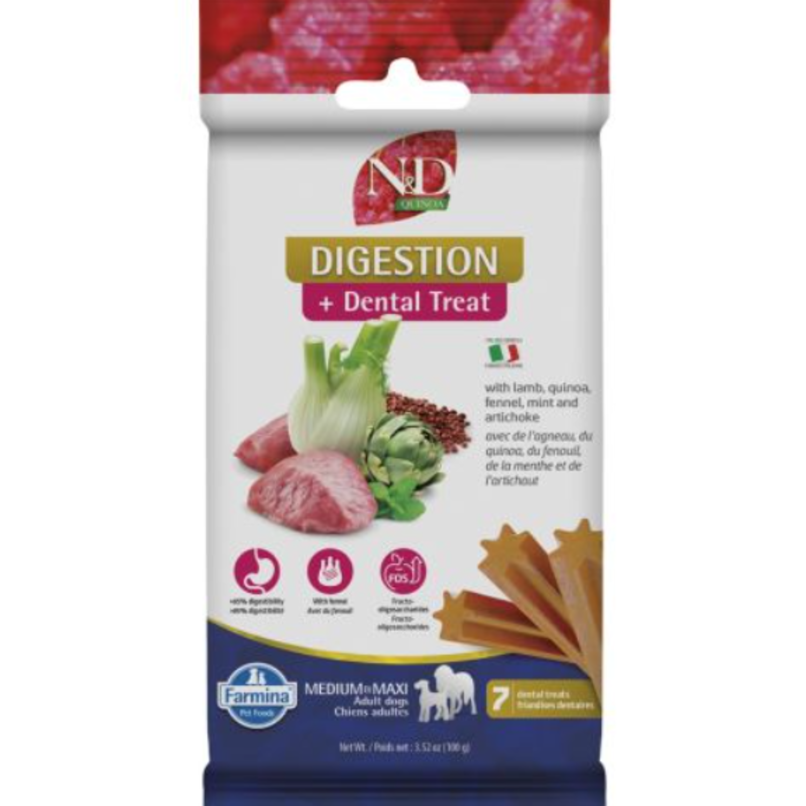 Farmina N&D - Quinoa - Digestion - Gâteries dentaires pour chiens - Moyen/Grand - 100 g