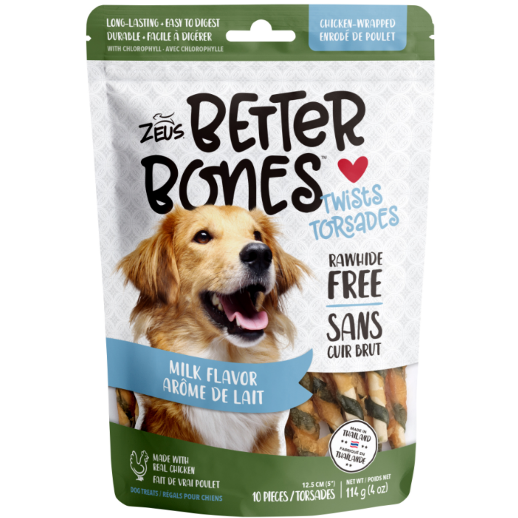 Zeus Better Bones - Milk Flavor - Chicken - Wrapped Twists - 10 pack