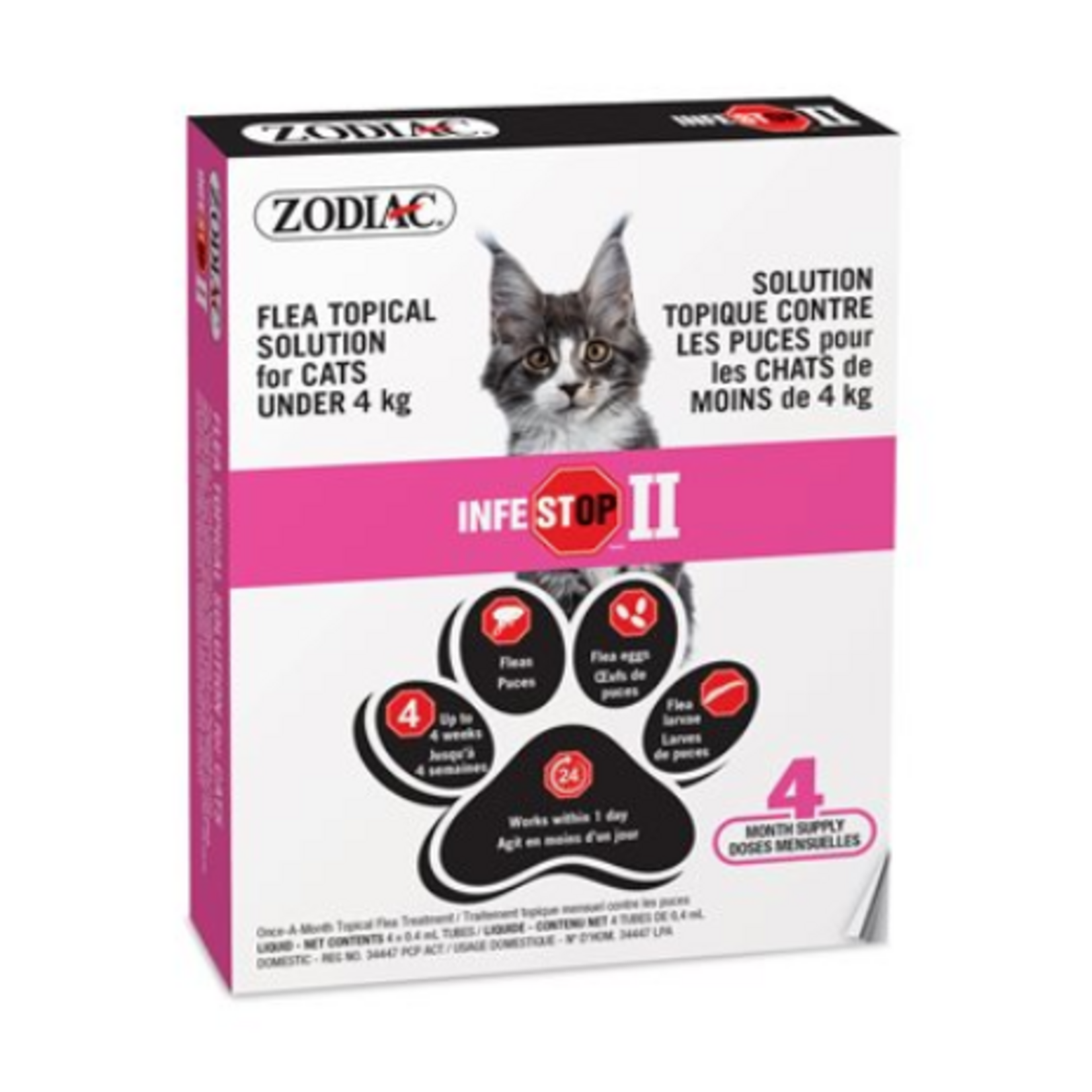 Zodiac Infestop II for Cats - 4 kg  and Under - 4 Tubes