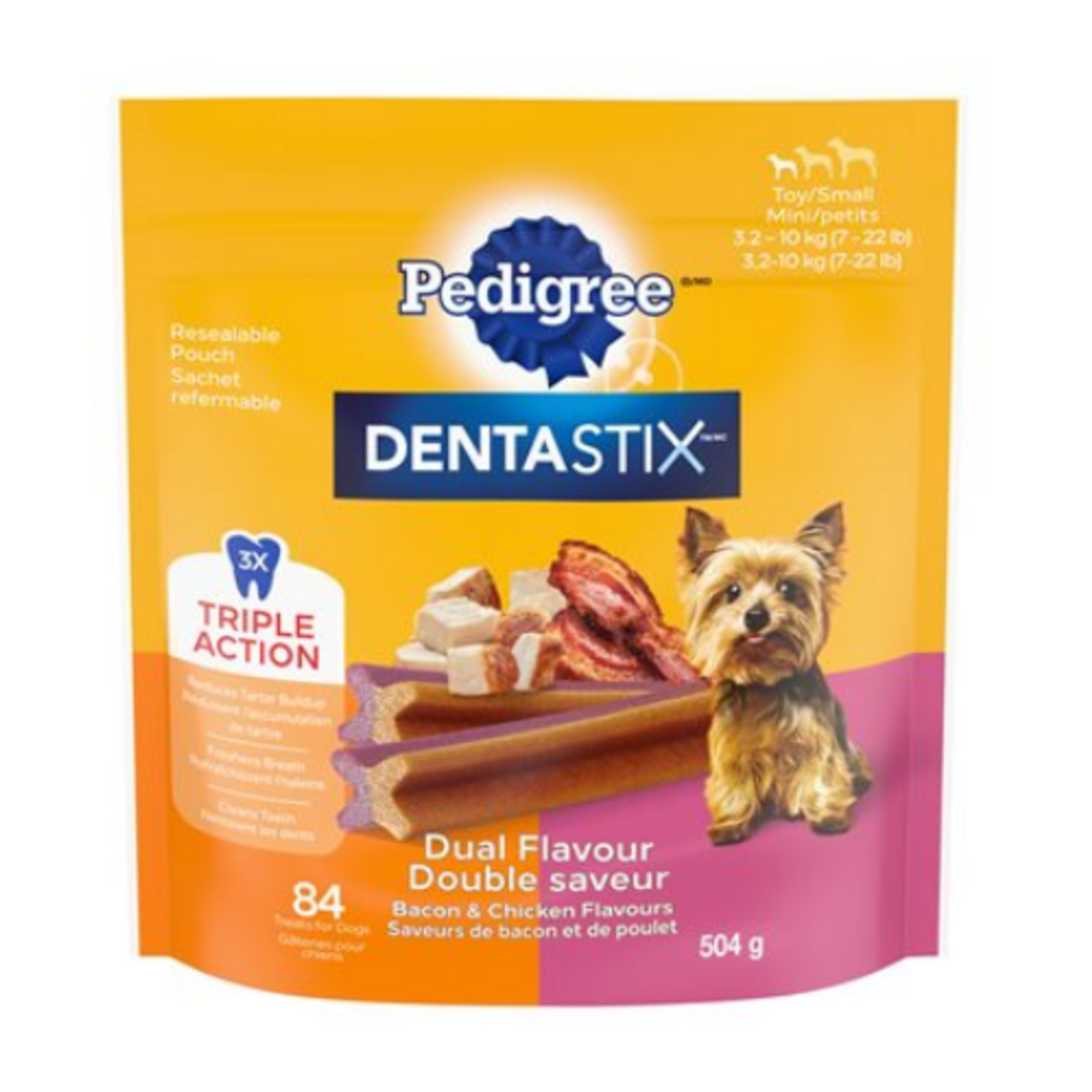 Pedigree Dentastix - De petite et très petite race - Bacon et poulet - 84 bâtons- 504 g