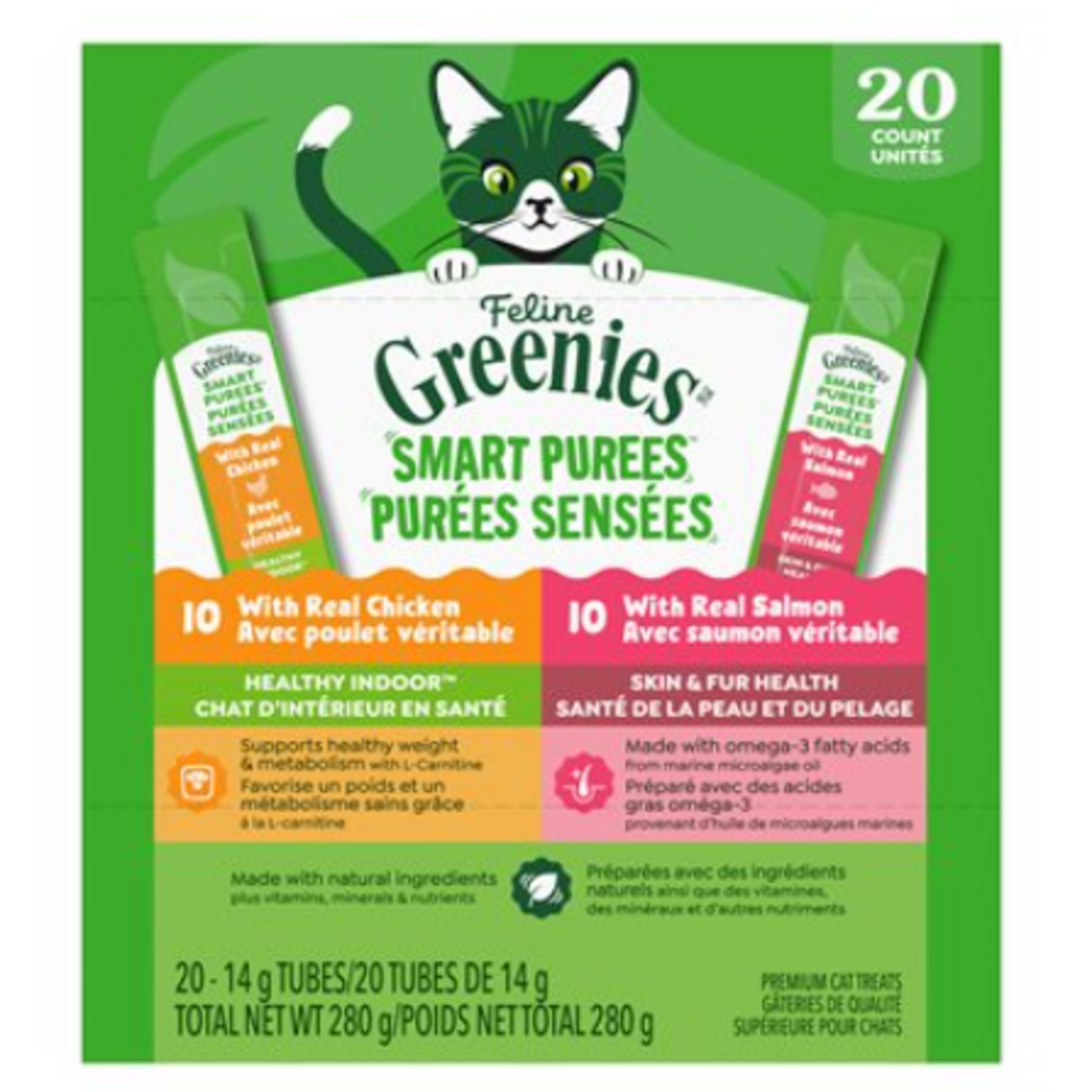 Greenies 10 tubes pour chats d'intérieur et 10 peau et  pelage - 20 tubes de 14 g