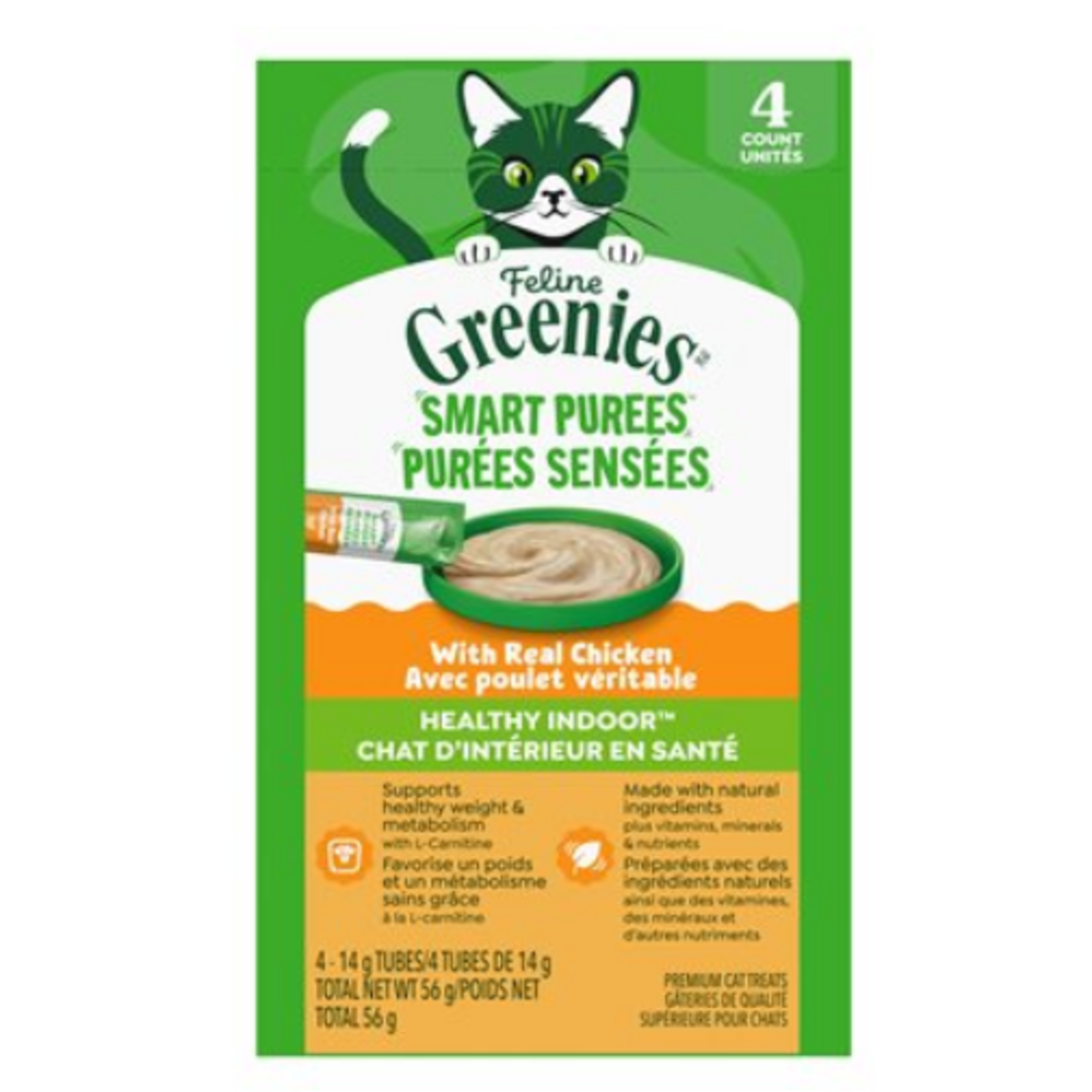 Greenies Purées d'intérieur - Poulet - 4 x 14 g
