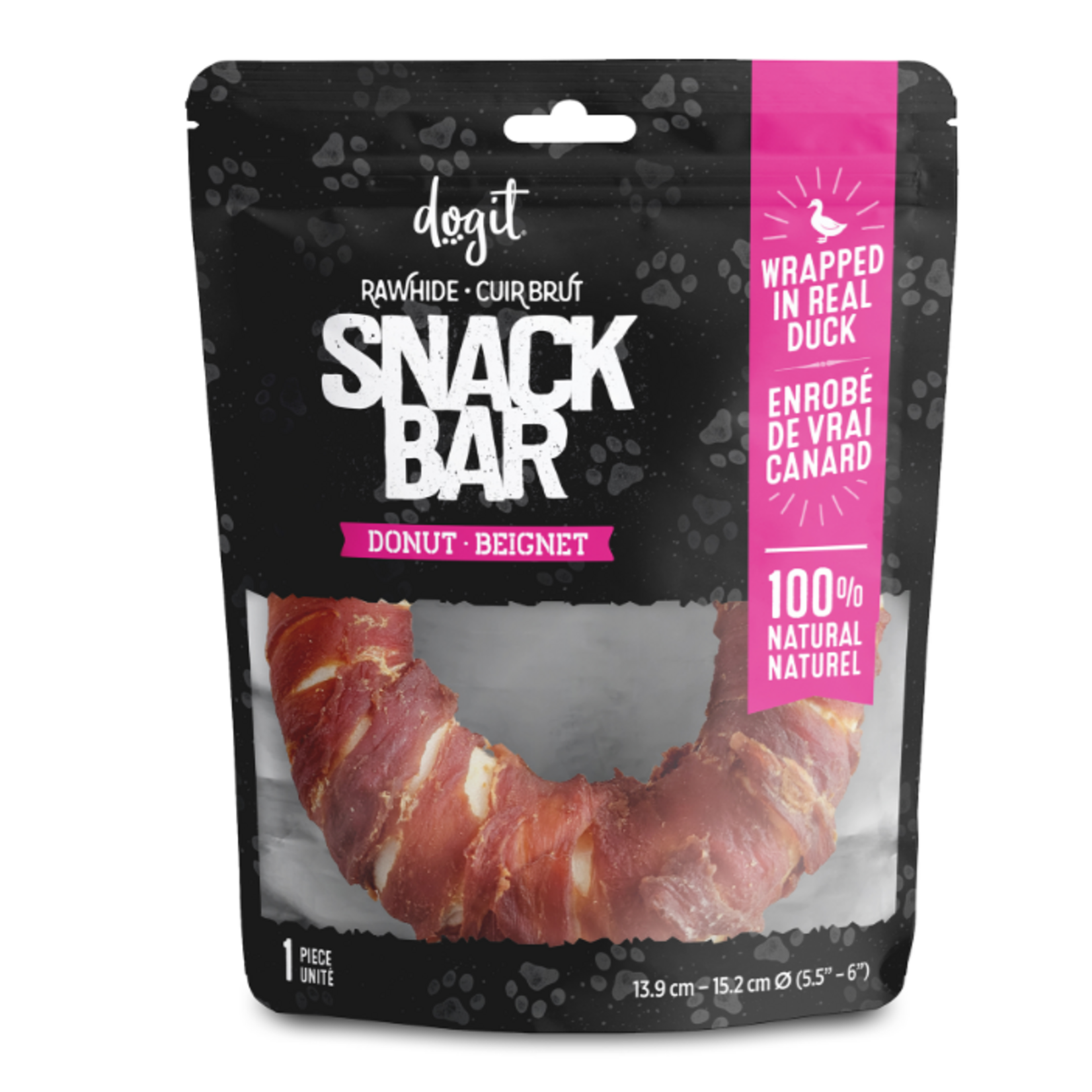Dogit Snack Bar Rawhide - Duck - Wrapped Donut - 1 pc - 13.9 - 15.2 cm dia