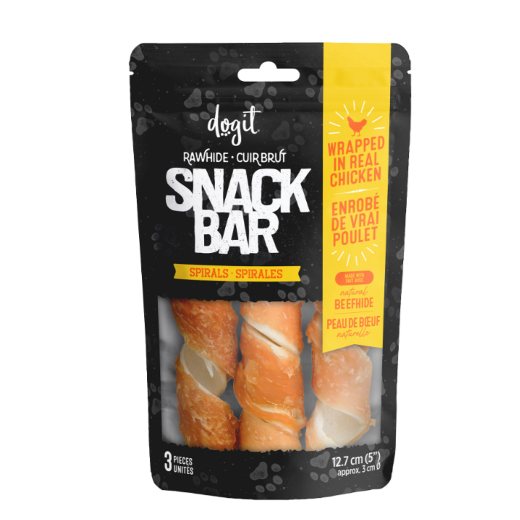 Dogit Poulet Snack Bar - Spirales de peau de bœuf enrobées - 3 pièces - 12,7 cm - Environ 110 g