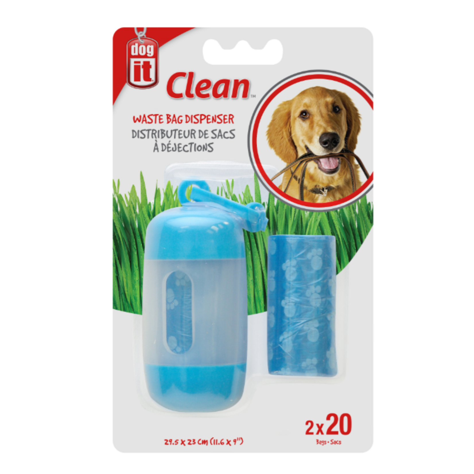 Dogit Distributeur de sacs - 2 rouleaux/20 sacs - 11.6 x 9 in - Bleu