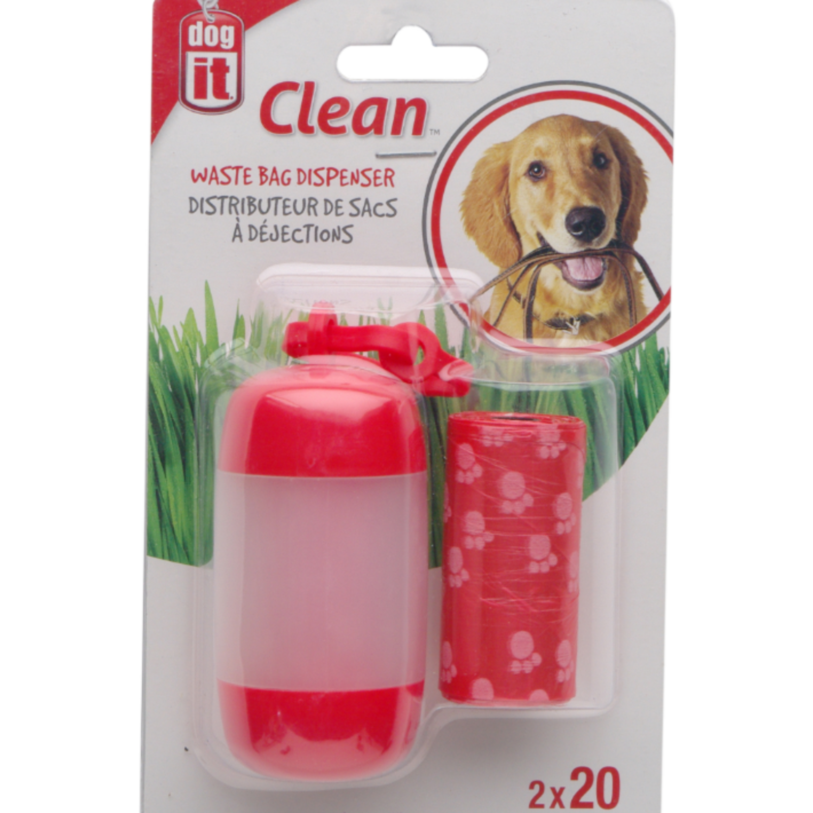 Dogit Distributeur de sacs - 2 rouleaux/20 sacs - 11.6 x 9 in - Rouge