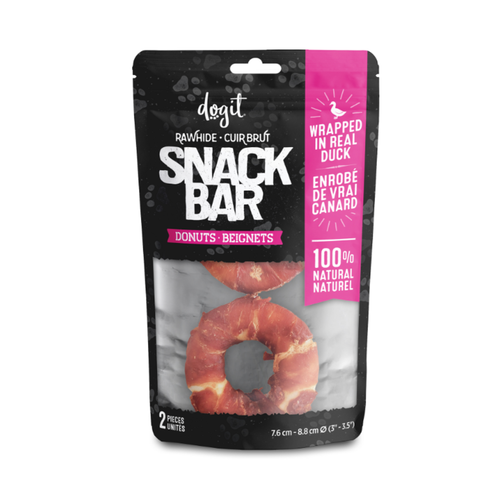 Dogit Snack de Cuir brut - Beignets enrobés de pâte de canard - 2 morceaux - 3 à 3,5 po de dia