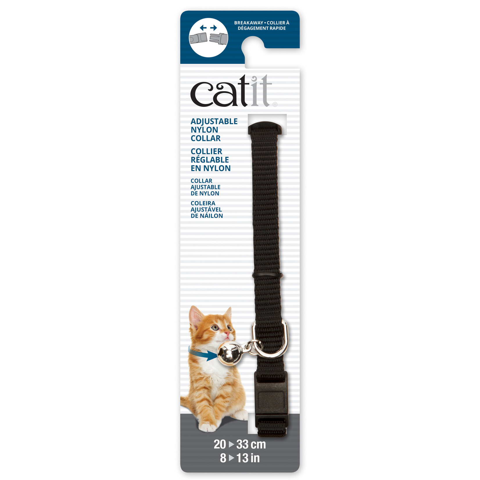 Catit Collier en nylon ajustable et détachable - Noir - 8-13 in