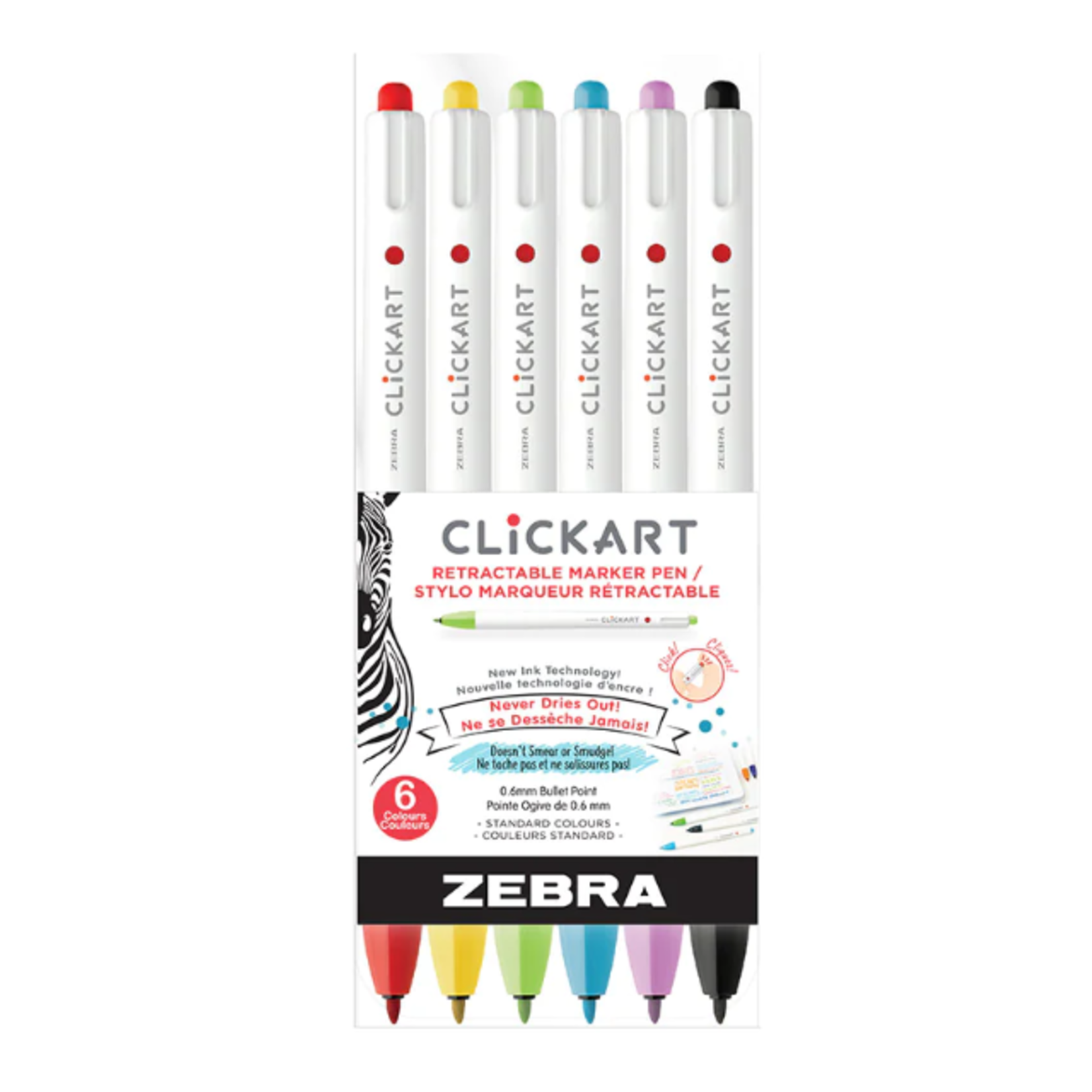 Zebra Clickart Retractable Marker Pens - 6 pk.