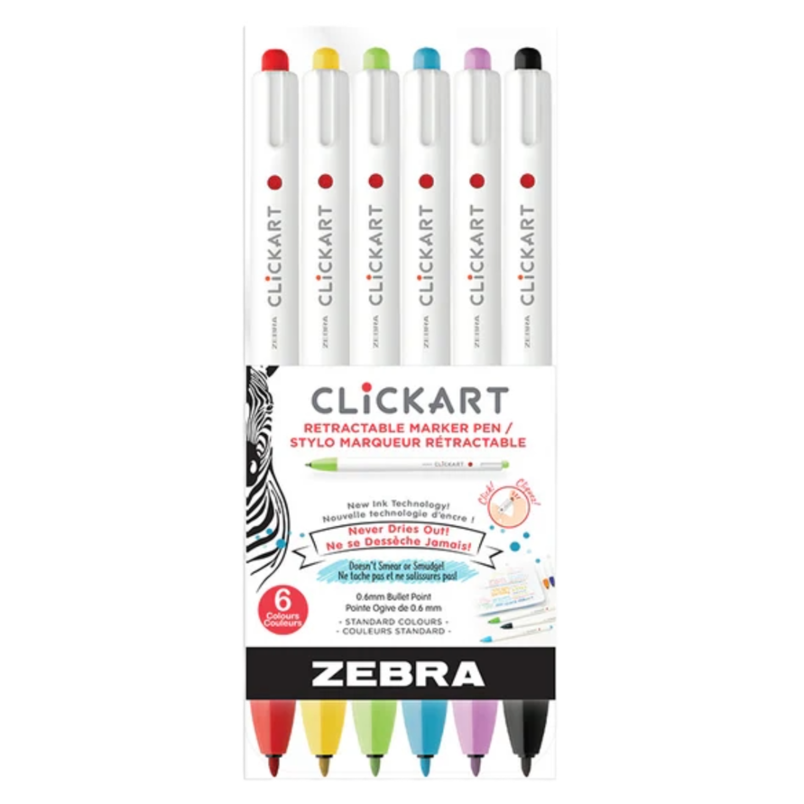 Zebra Zebra Clickart Retractable Marker Pens - 6 pk.