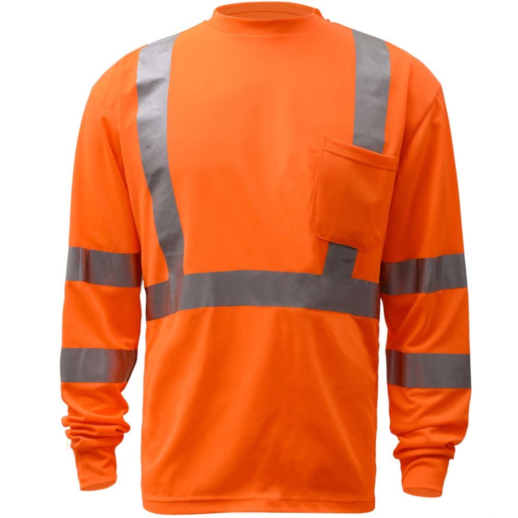 GSS Safety Standard Class 3 Moisture Wicking Long Sleeve Safety T-Shirt with Chest Pocket Orange