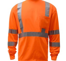 GSS Safety Standard Class 3 Moisture Wicking Long Sleeve Safety T-Shirt with Chest Pocket Orange