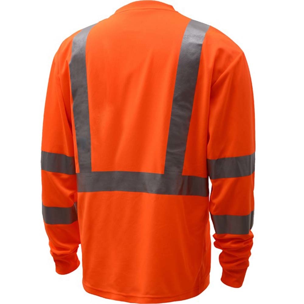 GSS Safety Standard Class 3 Moisture Wicking Long Sleeve Safety T-Shirt with Chest Pocket Orange