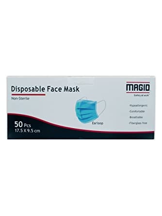 Magid Glove & Safety Disposable 3-ply Mask, 50 Per Box (MM005)