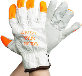 Ironwear "Watch Your Hands" White/Fluorescent Orange Cowhide Gloves 12 Pack (4195B)