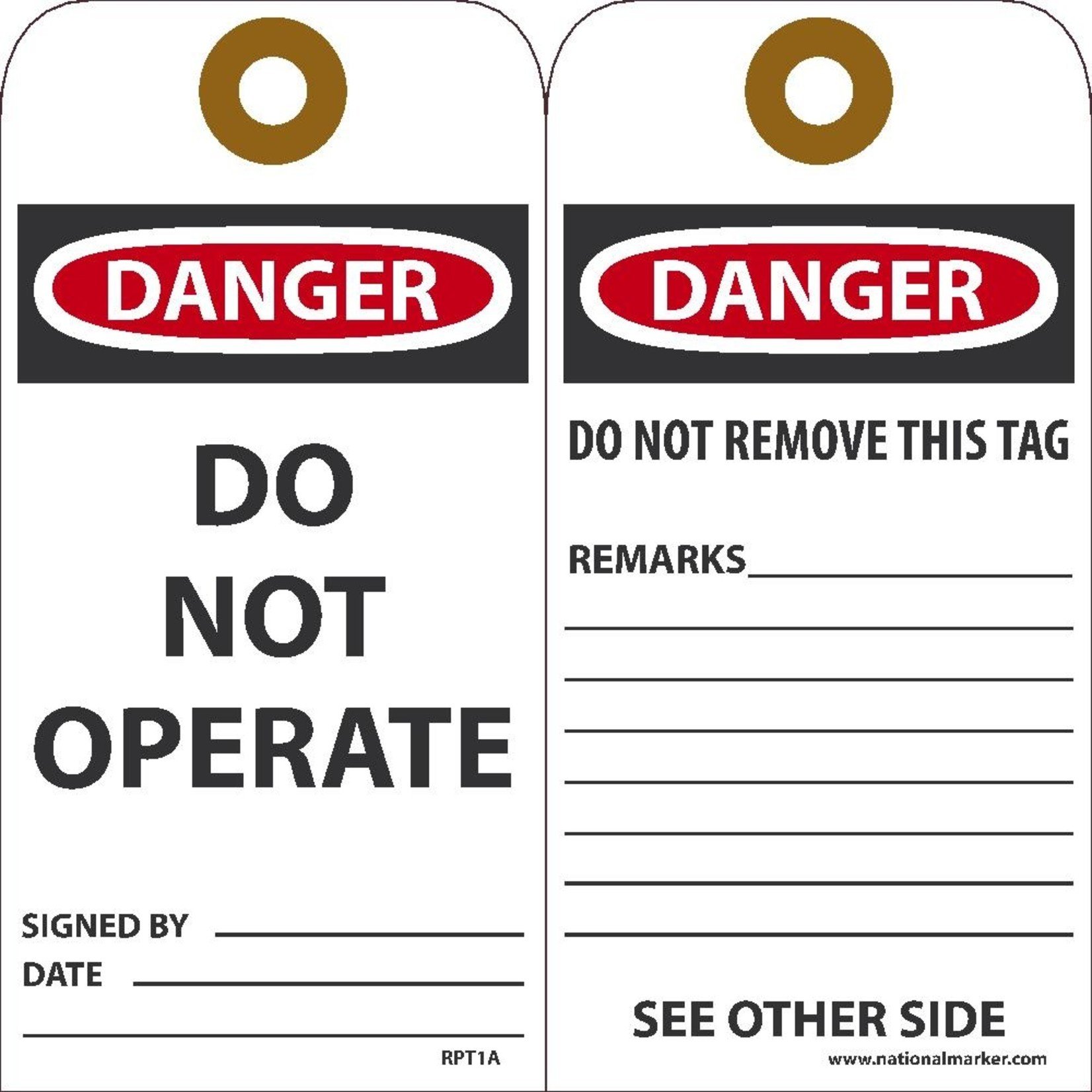 NMC RPT1AG Lockout Tag Danger Do Not Operate Vinyl (25 Count)