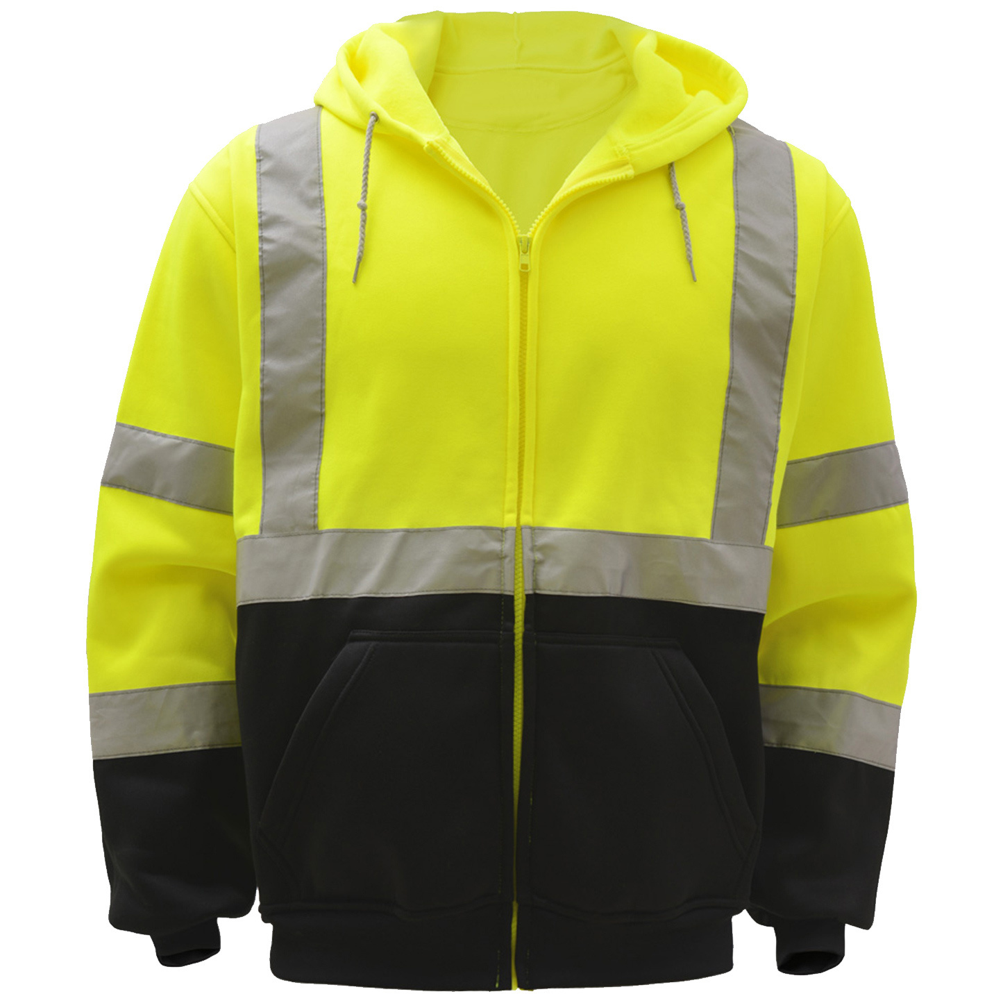 7003 - Zipper Front Hooded Sweatshirt - Yellow/Lime with Black Bottom ...