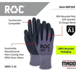 Magid Glove & Safety GP102 - ROC lightweight foam nitrile palm coated machine knit work gloves. (1 Dozen)