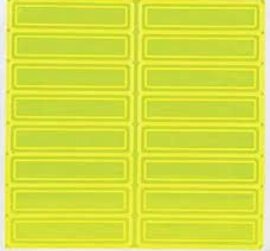 Accuform Signs LHR104GNYL:  Hard Hat Stickers: Retro-Reflective Fluorescent Lime Green.  16 Per Sheet / 1" X 4"