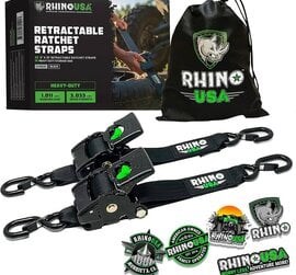 RHINO USA TD-RSRE2X10-BLK-R:   Rhino USA Retractable Ratchet Straps [2 in. x 10 ft., Black, Set of 2]