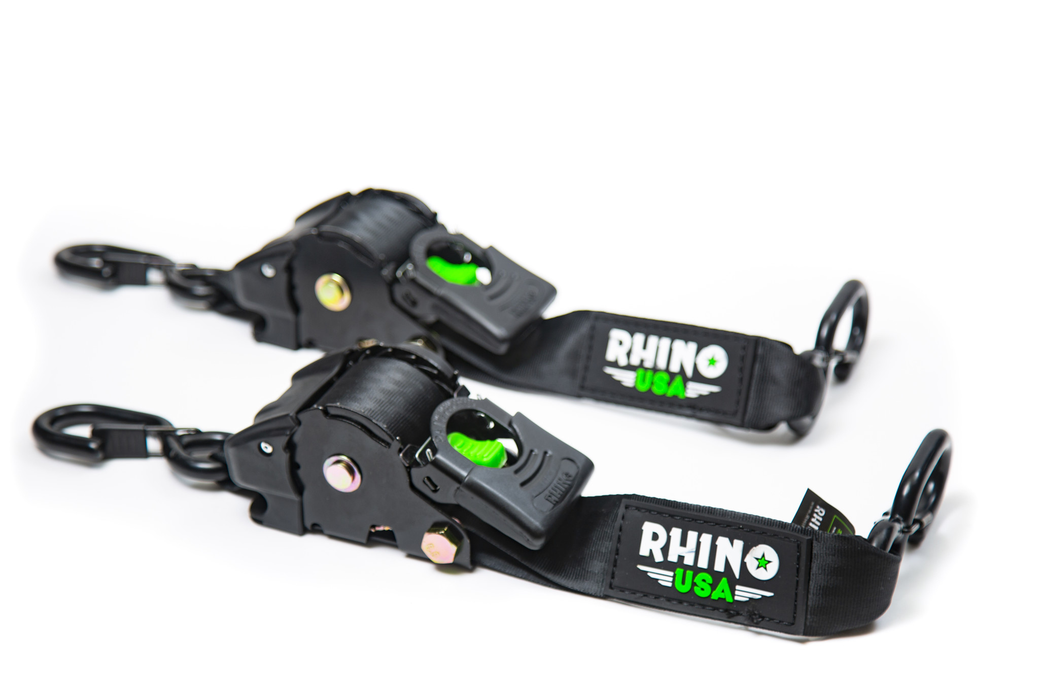 RHINO USA TD-RSRE2X10-BLK-R:   Rhino USA Retractable Ratchet Straps [2 in. x 10 ft., Black, Set of 2]